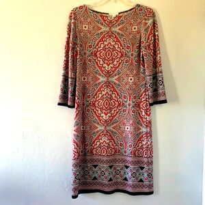 LONDON TIMES MANDALA 3/4 SLEEVE SHIFT DRESS SIZE 4